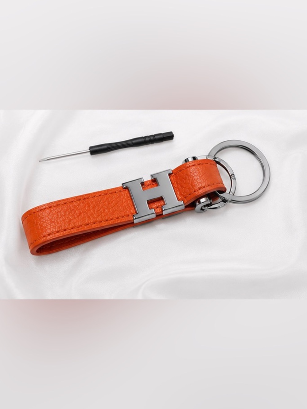 Orange Leather 'H' Keychain Strap